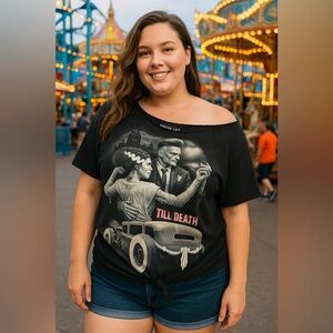 DGA Fresh Cut 4XL Graphic Tee Till Death Frankenstein Shirt Cut-Off Collar Goth